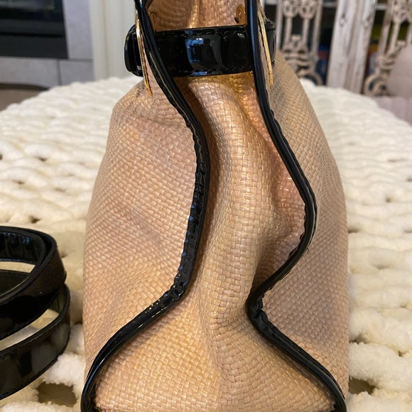 Badgley Mischka Rattan and Pattent Leather Tote - Picture 3 of 7